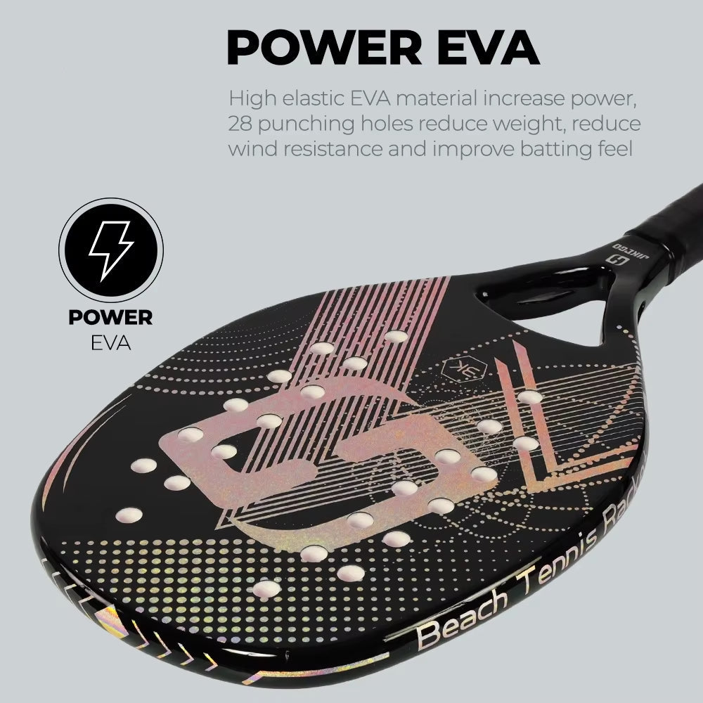 3K Carbon Fiber Fiberglass Beach Tennis Racket Glossy Surface Racquet Men Women 2024 Glass Fiber Spin Colorful EVA Core