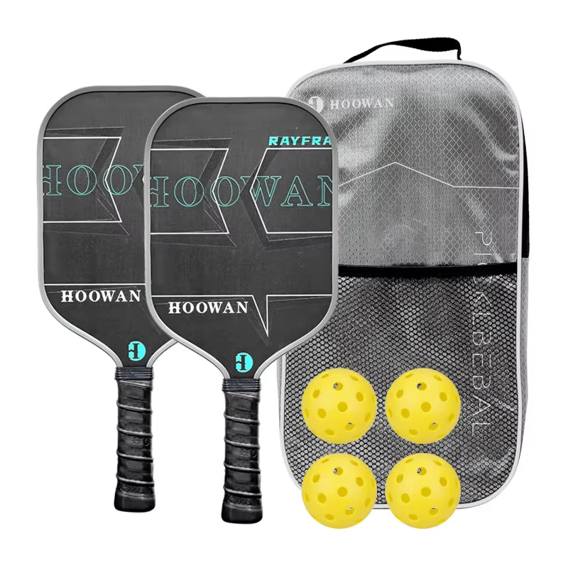 RAYFRA Pickleball Paddle Set of 2 Full Carbon Pickleball Rackets, 4 Outdoor Durable Balls & 1 Portable Paddle Case Bag