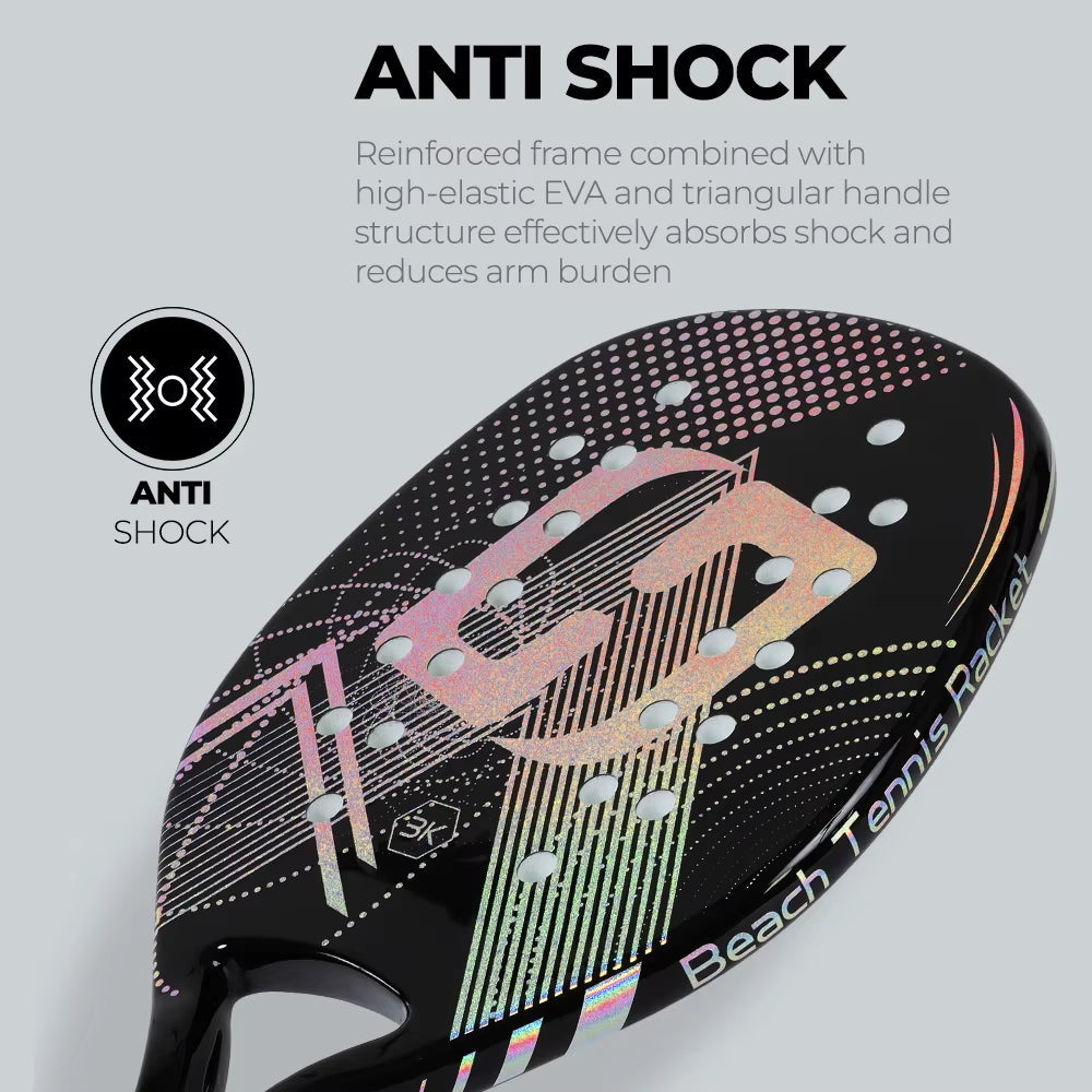 3K Carbon Fiber Fiberglass Beach Tennis Racket Glossy Surface Racquet Men Women 2024 Glass Fiber Spin Colorful EVA Core