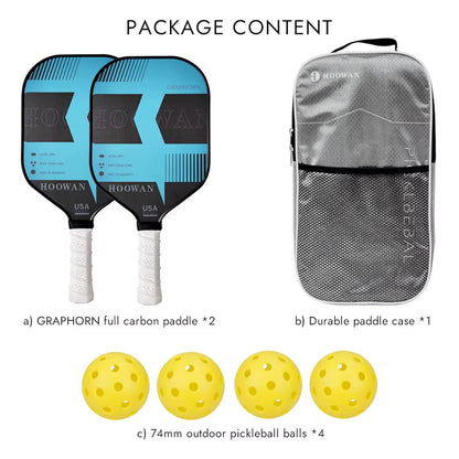 GRAPHORN MAX Pickleball Paddle Set of 2 Pcs Full Carbon Pickeball Rackets, 4 Pcs Outdoor Balls & 1 Case Bag