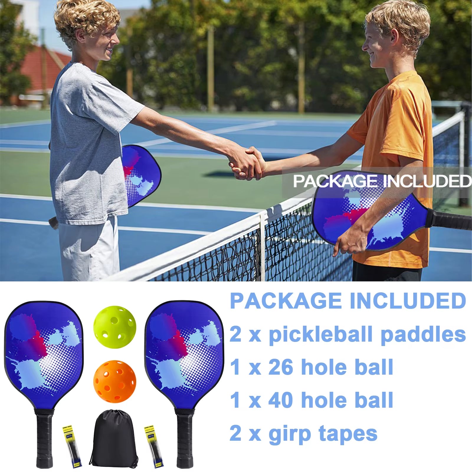 Pickleball Set with 2 Premium Wood Pickleball Paddles & 2 Pickleballs & Bag & 2 Grip Tapes Gifts for Pickleball Lovers