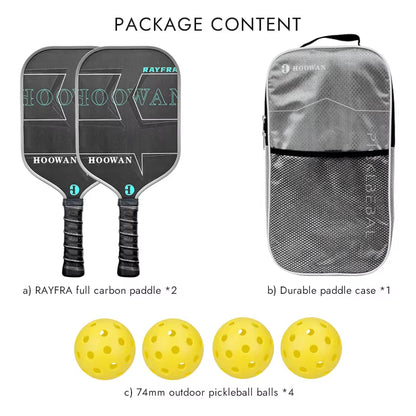 RAYFRA Pickleball Paddle Set of 2 Full Carbon Pickleball Rackets, 4 Outdoor Durable Balls & 1 Portable Paddle Case Bag