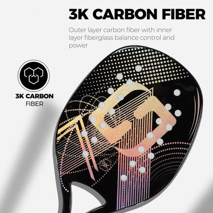 3K Carbon Fiber Fiberglass Beach Tennis Racket Glossy Surface Racquet Men Women 2024 Glass Fiber Spin Colorful EVA Core